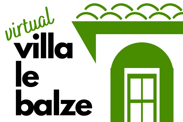 Virtual Villa Le Balze logo: showing a drawing of one third of the Villa seen from the Lemon garden and the text virtual villa le balze.