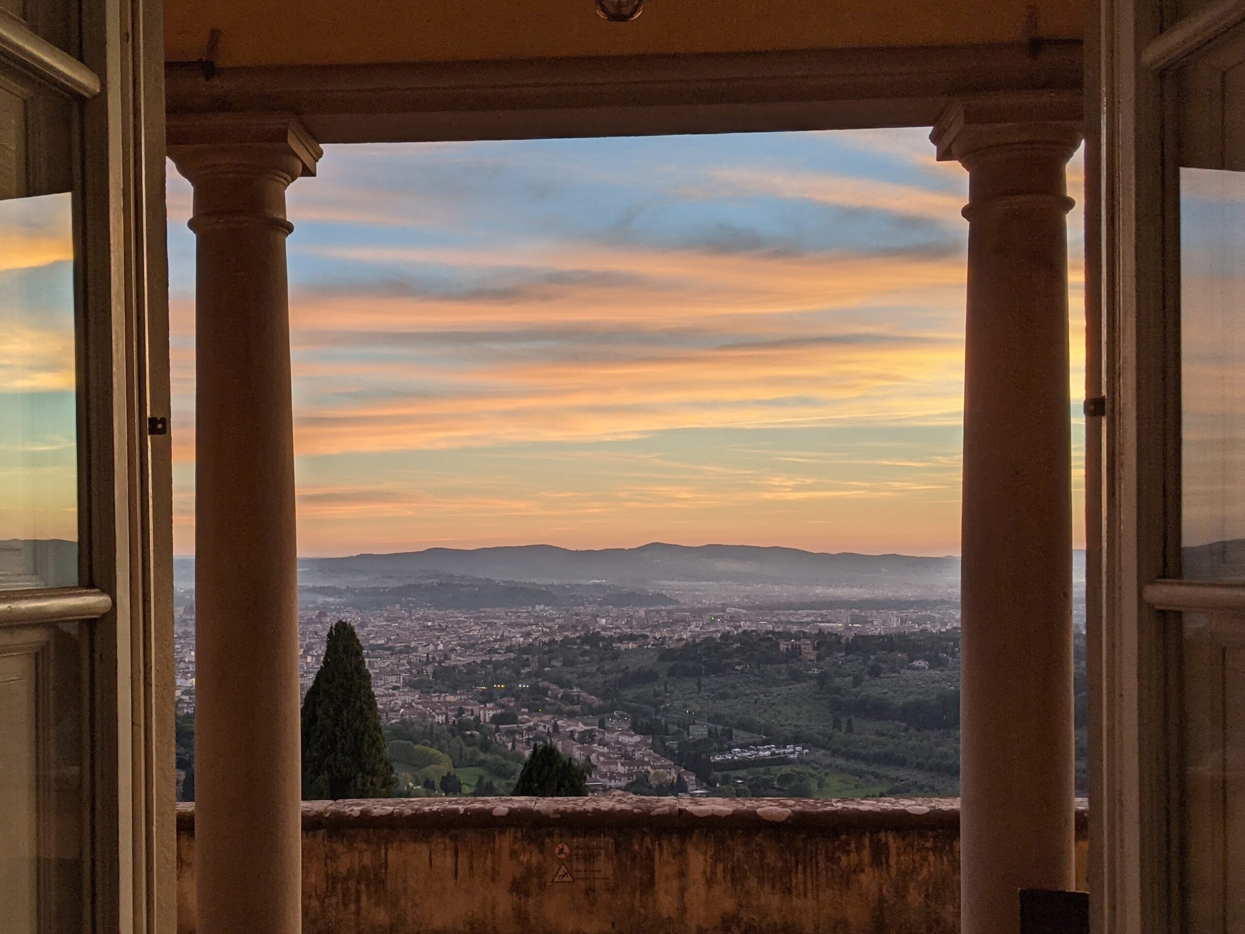 Sunset view of Florence, Italy seen from Georgetown's Villa Le Balze.